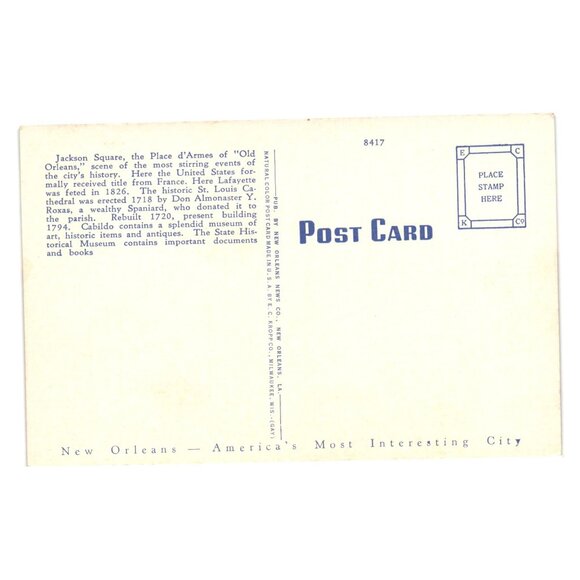 Jackson Square New Orleans St Louis Cathedral Historical Postcard Vintage Print - Picture 2 of 2